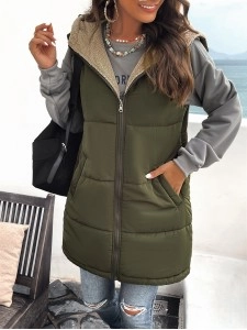 Winter loose commuting mid-length hooded cotton coat