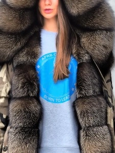 Women's autumn and winter camouflage fur collar patchwork coat
