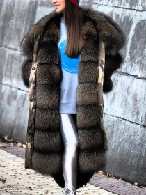 Women's autumn and winter camouflage fur collar patchwork coat