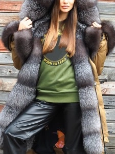 Women's autumn and winter fur collar patchwork coat