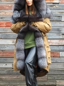 Women's autumn and winter fur collar patchwork coat