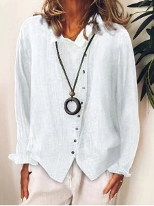 Women's button lapel long sleeved casual shirt