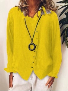 Women's button lapel long sleeved casual shirt