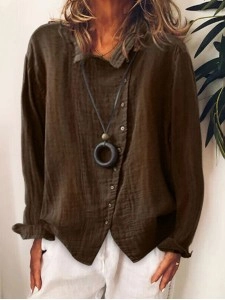 Women's button lapel long sleeved casual shirt