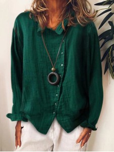 Women's button lapel long sleeved casual shirt