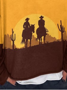 Women's casual color block cowboy printed sweatshirt