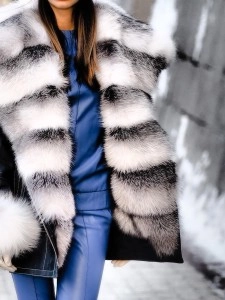 Women's casual fur collar solid color coat