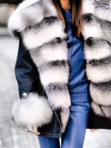 Women's casual fur collar solid color coat