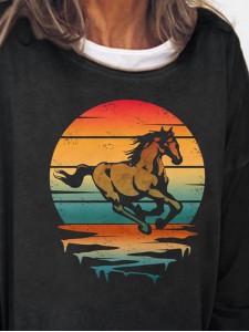Women's casual horse print sweatshirt