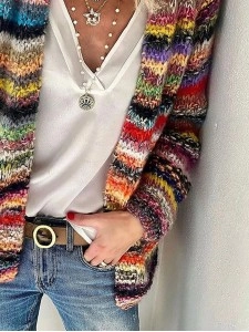 Women's casual long sleeved colorful striped sweater