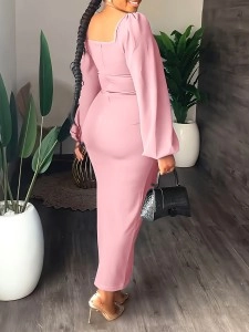 Women's Chiffon Sleeve Backless Zipper Sexy Hip Split Dresses