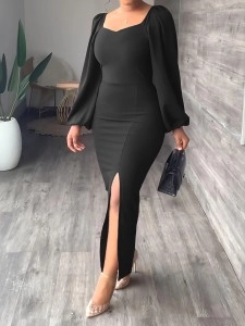 Women's Chiffon Sleeve Backless Zipper Sexy Hip Split Dresses