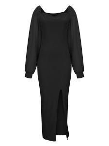 Women's Chiffon Sleeve Backless Zipper Sexy Hip Split Dresses