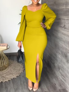 Women's Chiffon Sleeve Backless Zipper Sexy Hip Split Dresses