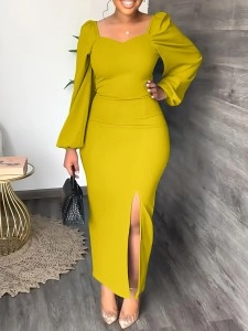 Women's Chiffon Sleeve Backless Zipper Sexy Hip Split Dresses