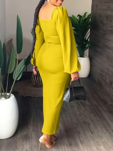 Women's Chiffon Sleeve Backless Zipper Sexy Hip Split Dresses