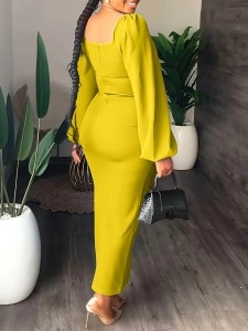 Women's Chiffon Sleeve Backless Zipper Sexy Hip Split Dresses