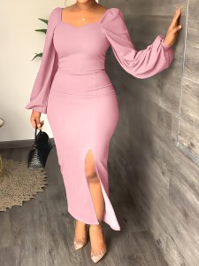 Women's Chiffon Sleeve Backless Zipper Sexy Hip Split Dresses