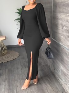 Women's Chiffon Sleeve Backless Zipper Sexy Hip Split Dresses