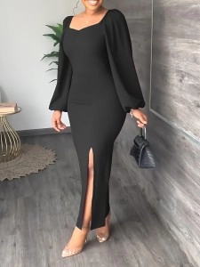 Women's Chiffon Sleeve Backless Zipper Sexy Hip Split Dresses