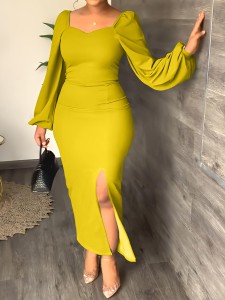 Women's Chiffon Sleeve Backless Zipper Sexy Hip Split Dresses