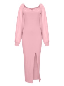 Women's Chiffon Sleeve Backless Zipper Sexy Hip Split Dresses