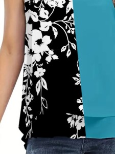 Women's color-matching chiffon print vest top