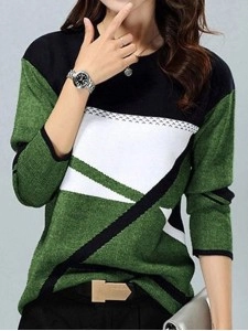 Women's color matching printed casual T-shirt