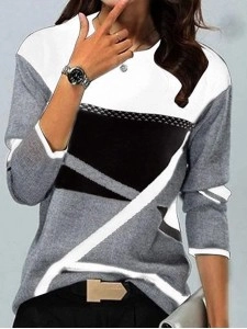 Women's color matching printed casual T-shirt