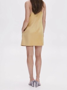 Women's crew neck sleeveless satin elegant dress mini skirt