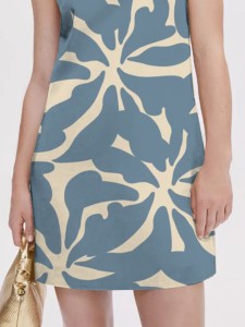 Women's crew neck sleeveless satin elegant printed dress mini skirt
