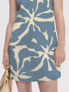 Women's crew neck sleeveless satin elegant printed dress mini skirt
