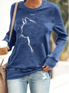 Women's Cute Cat Silhouette Casual Sweatshirt