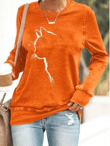 Women's Cute Cat Silhouette Casual Sweatshirt