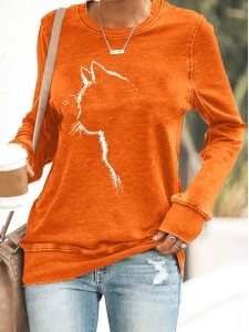 Women's Cute Cat Silhouette Casual Sweatshirt