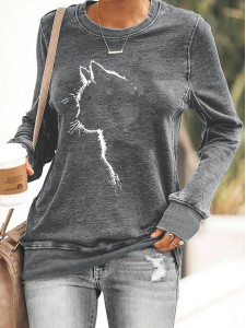 Women's Cute Cat Silhouette Casual Sweatshirt