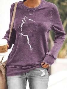 Women's Cute Cat Silhouette Casual Sweatshirt