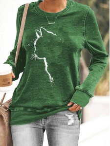 Women's Cute Cat Silhouette Casual Sweatshirt