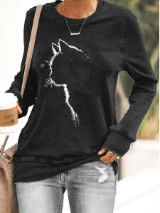 Women's Cute Cat Silhouette Casual Sweatshirt