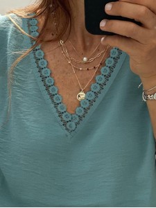 Women's Elegant Casual Lace Tops Shirts Short Sleeves T Shirts