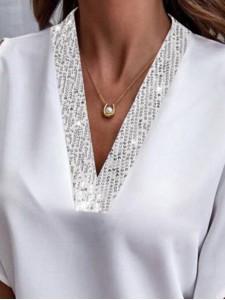 Women's Elegant Casual Sequined Short Sleeve Shirt Tops