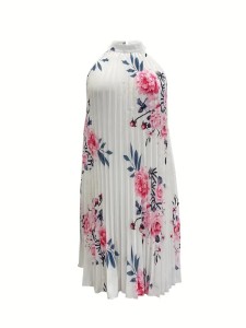 Women's elegant halter print pleated dress