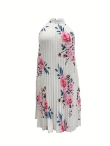 Women's elegant halter print pleated dress