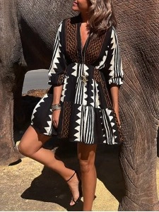 Women's Ethnic Printed Stretch Waist Dresses