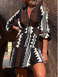 Women's Ethnic Printed Stretch Waist Dresses