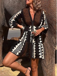 Women's Ethnic Printed Stretch Waist Dresses