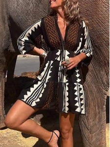 Women's Ethnic Printed Stretch Waist Dresses