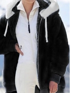 Women's fall and winter loose plush zipper hooded jacket