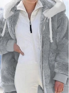 Women's fall and winter loose plush zipper hooded jacket