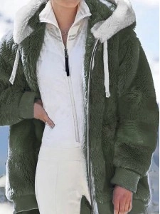 Women's fall and winter loose plush zipper hooded jacket